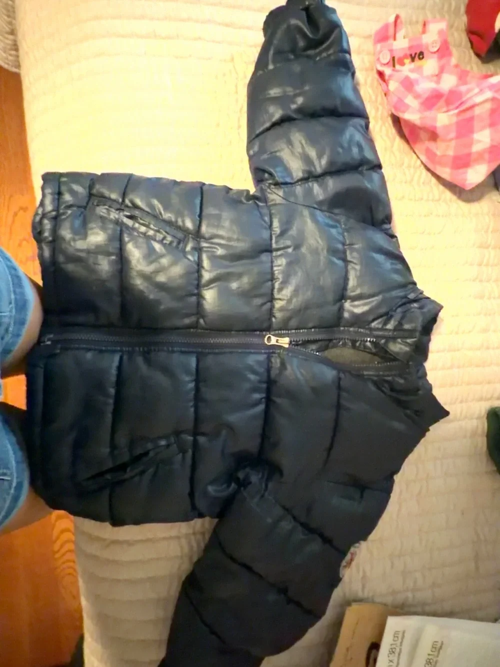 GAP Black Puffer Jacket with Red and Navy Crest Patch